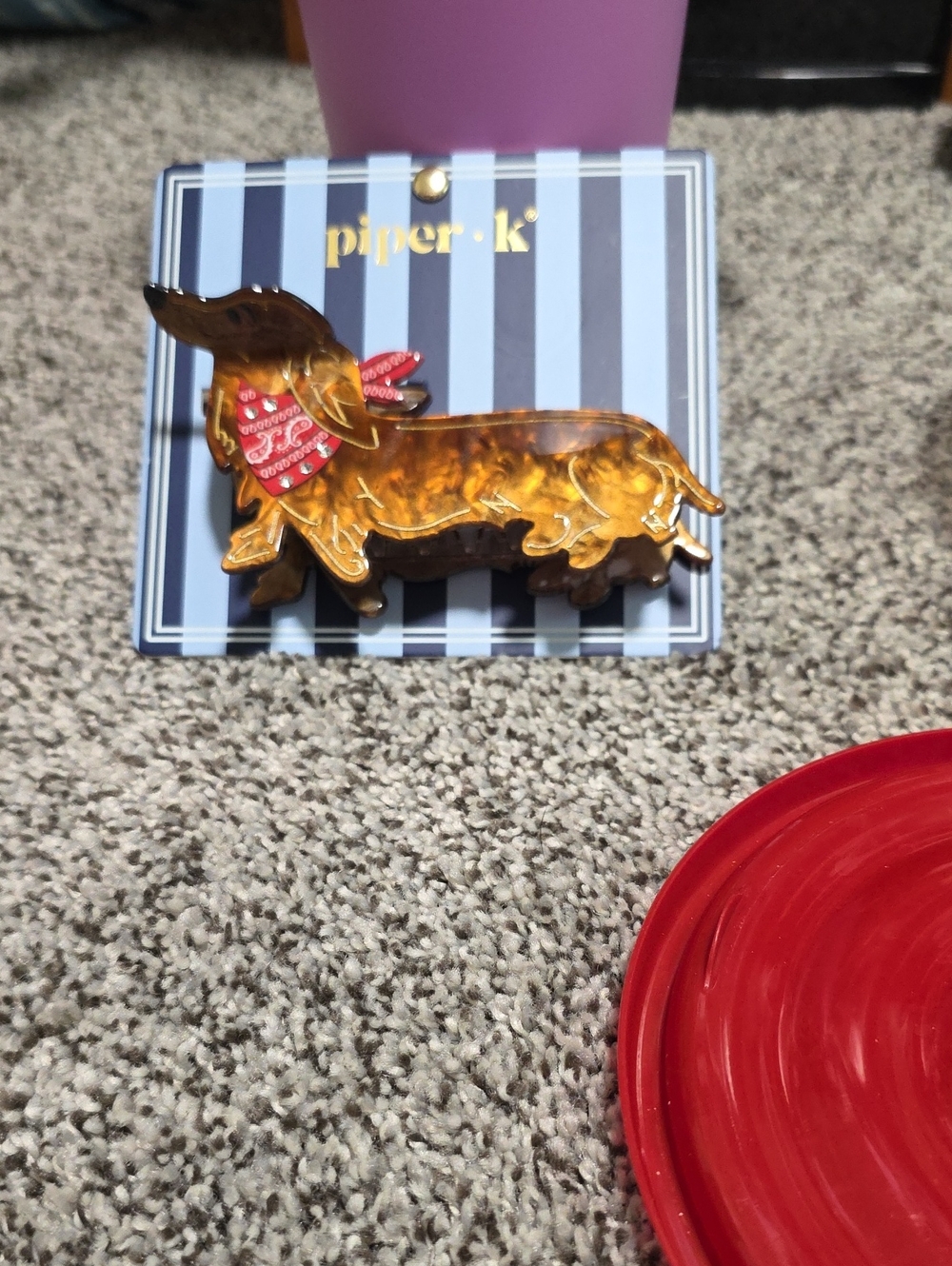 Piper Amber Tortoiseshell Dachshund Brooch with Red Bandana